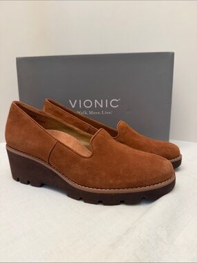 Vionic Brown Suede Shoes - Willa Wedge - Size 8